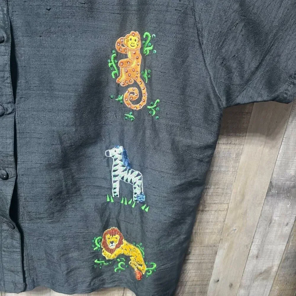 Casey Coleman Vintage 90s Silk Safari Animla Textured McBling Button Up Shirt 3x